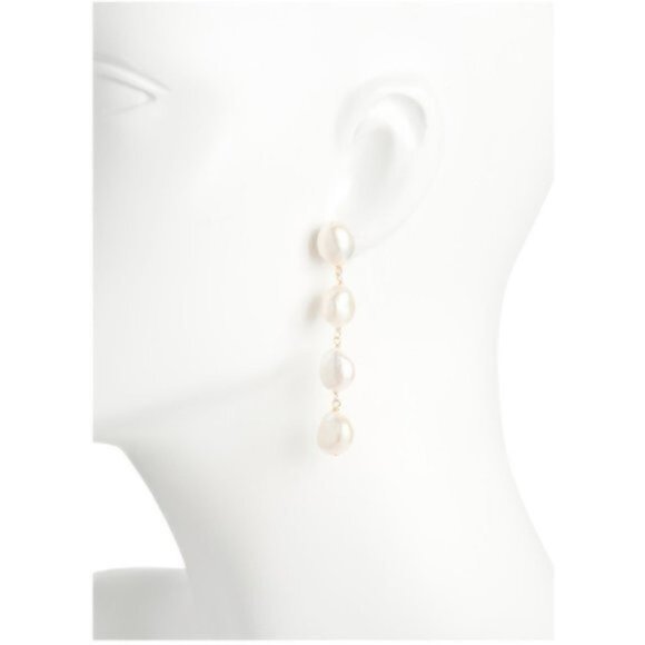 AMA TREASURES Made In The Usa 14kt Gold Freshwater Pearl Dangle Earrings 2 1/4in - Picture 2 of 5